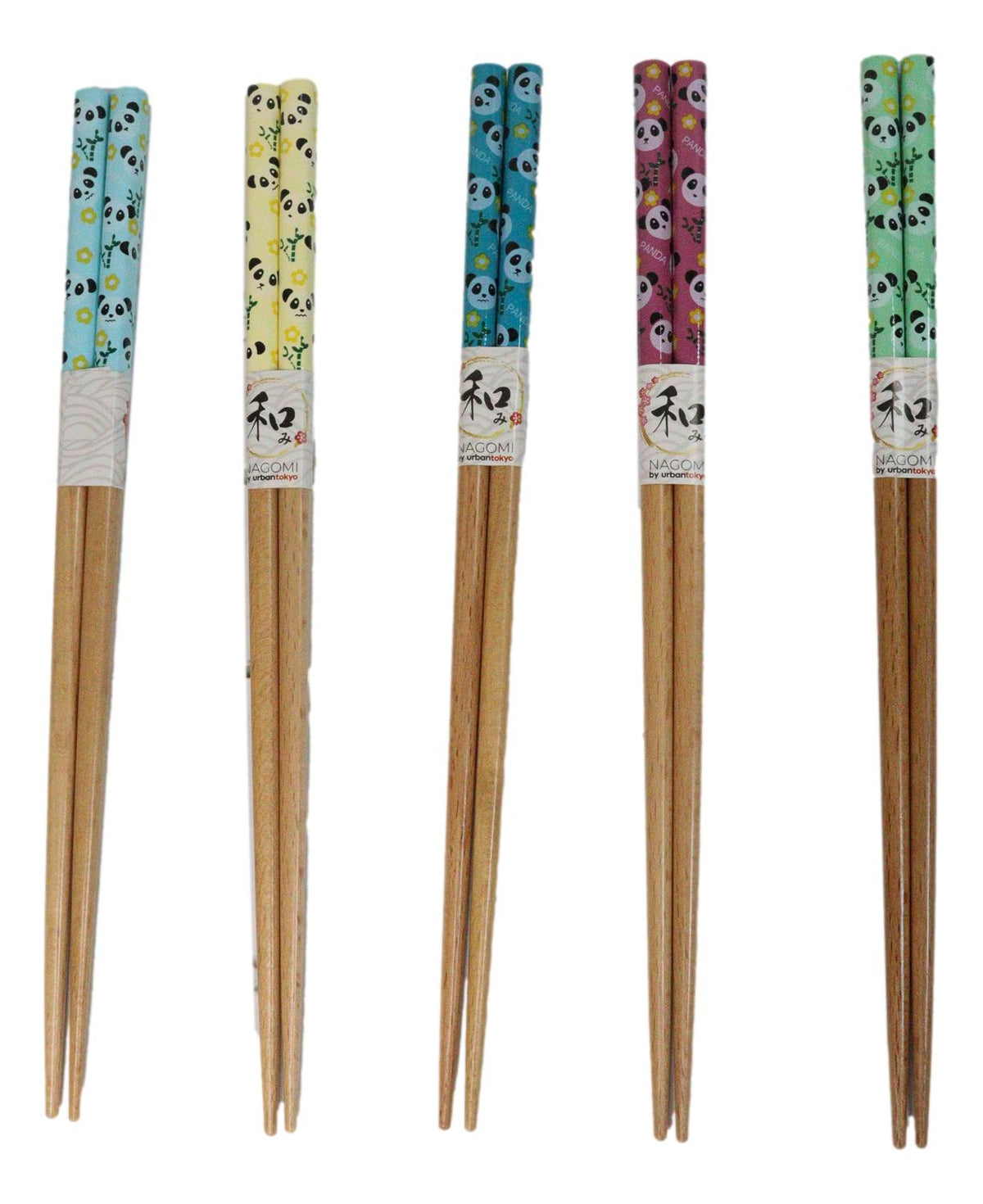 5 Pairs Of Playful Oriental Panda Bears Ceramic Rests With Wooden Chopsticks Set