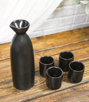 Minimalistic Black Kokuyo Porcelain Sake Carafe Flask 9oz & 4 Ochoko Cups Set