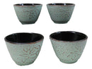 Pack Of 4 Seafoam Green Floral Petals Cast Iron Tetsubin Textured Tea Cups 3oz