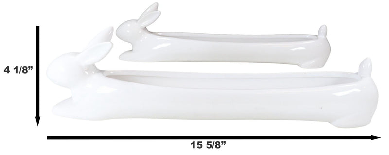 Pack Of 2 Bunny Rabbit White Ceramic Serving Platter Plate Cracker Dish Trays
