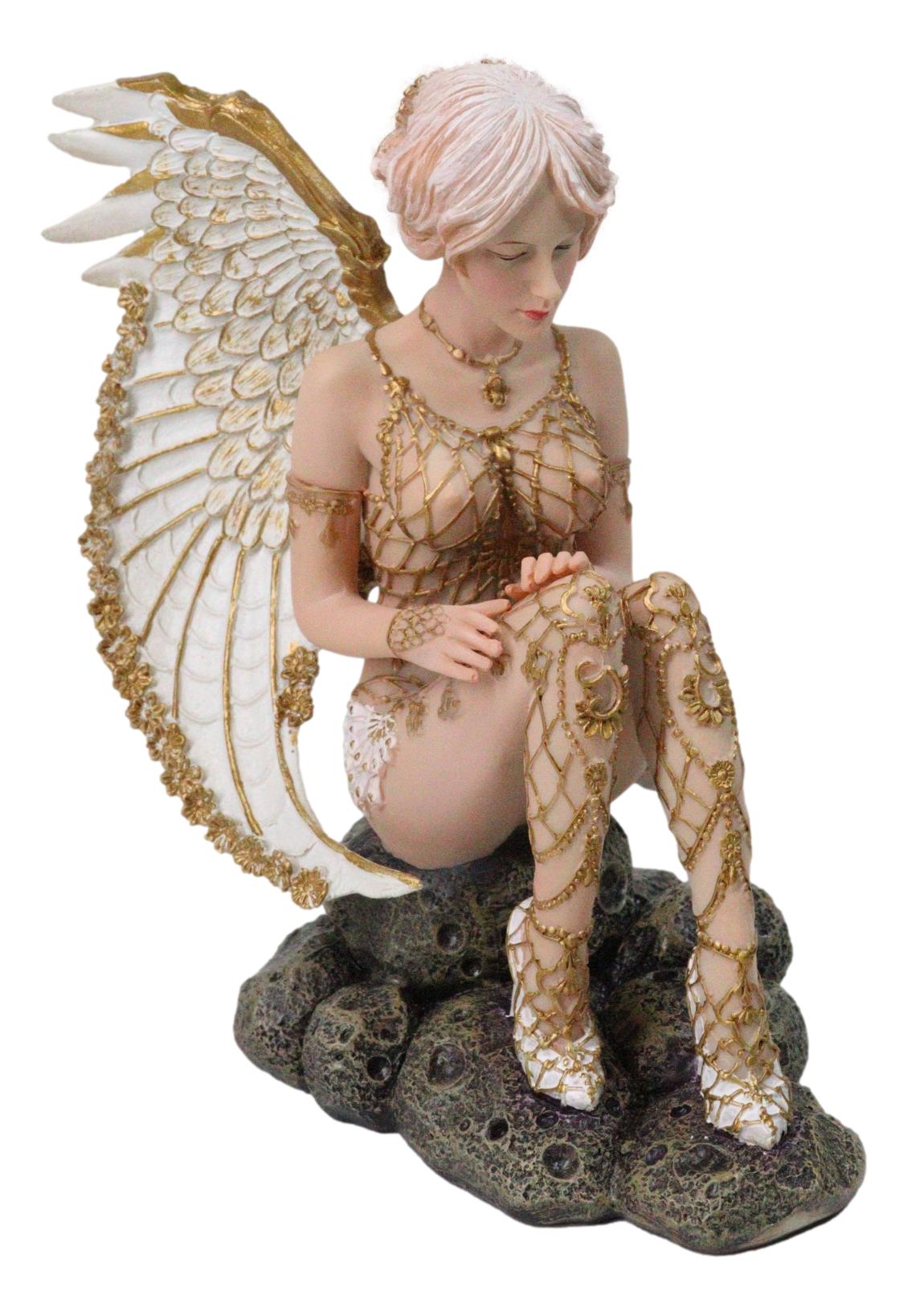 Victory Angel Winged Warrior Seraph With Golden Fish Net Outfit Figurine 6.25"H