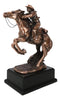 Rustic Western Wild Cowboy Bracing On A Galloping Horse Bronzed Resin Statue