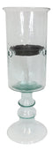 Contemporary Ribbed Cylinder Glass Pillar Candle Holder On Pedestal Stand 19"H