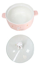 Ceramic Pink Rabbit With Carrots 30oz Noodle Dessert Food Bowl W/ Glass Lid