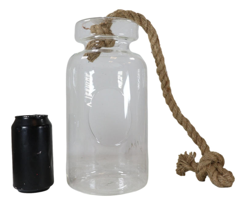 Farmhouse Rustic Country Hanging 11" H Glass Bottle Terrarium With Jute Strings