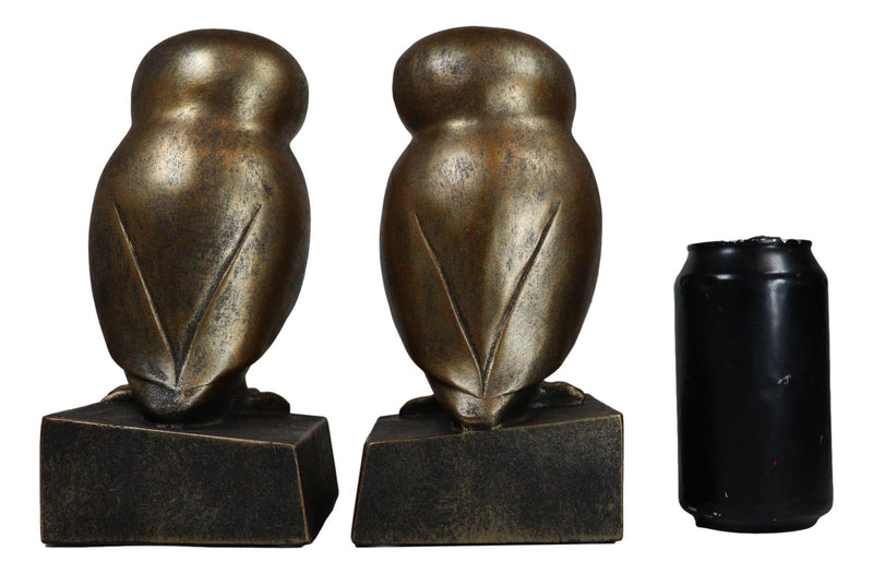 Faux Bronze Wise Forest Barn Owls On Pedestals Bookends Pair Set Figurines