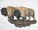 Native American Brown Bison Buffalo Herd On Pasture Wall Sculpture Relief 14"L
