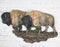 Native American Brown Bison Buffalo Herd On Pasture Wall Sculpture Relief 14"L