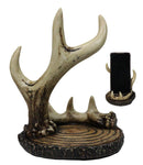 Rustic Buckhorn Stag Deer Antler On Faux Wood Cell Phone Holder Figurine 6"H
