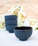 Dark Gray Ridged Lines Japanese Tetsubin Style Cast Iron Tea Cups Set of 4