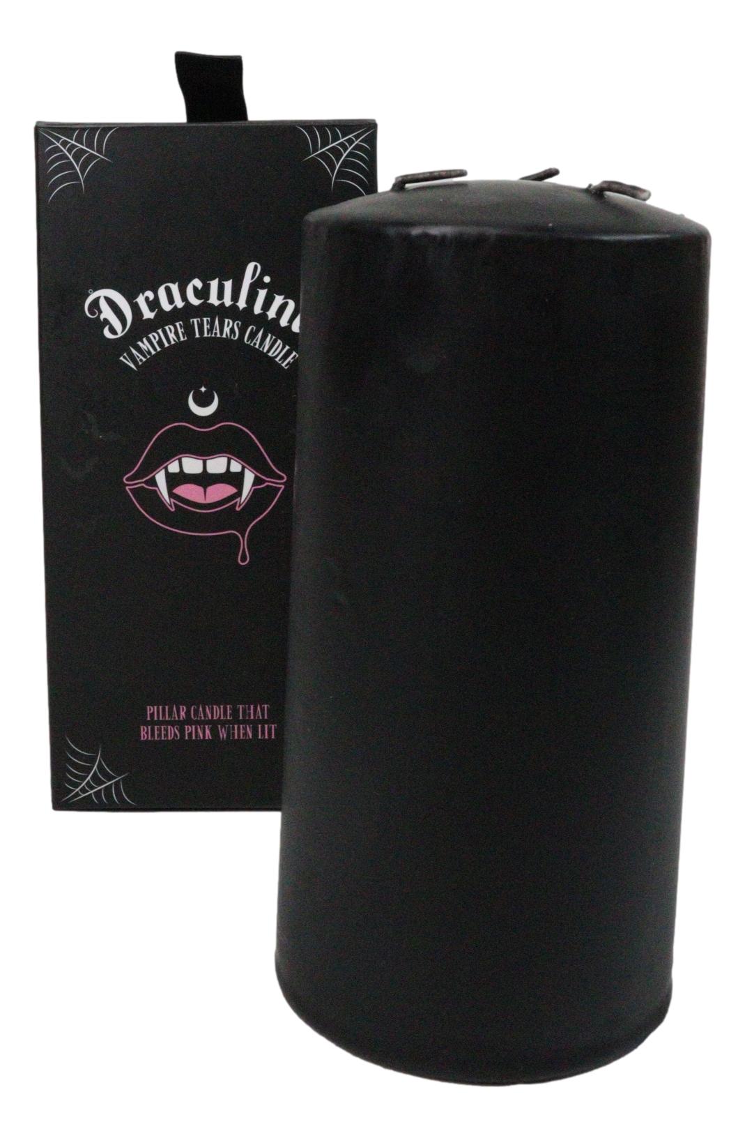 Large Gothic Draculina Pink Vampire Tears Black Unscented Pillar Candle 6"H