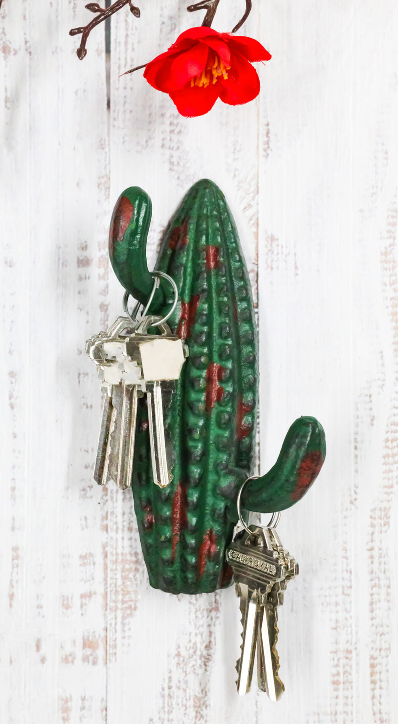 Pack Of 2 Cast Iron Rustic Southwestern Desert Cactus 2-Pegs Double Wall Hook