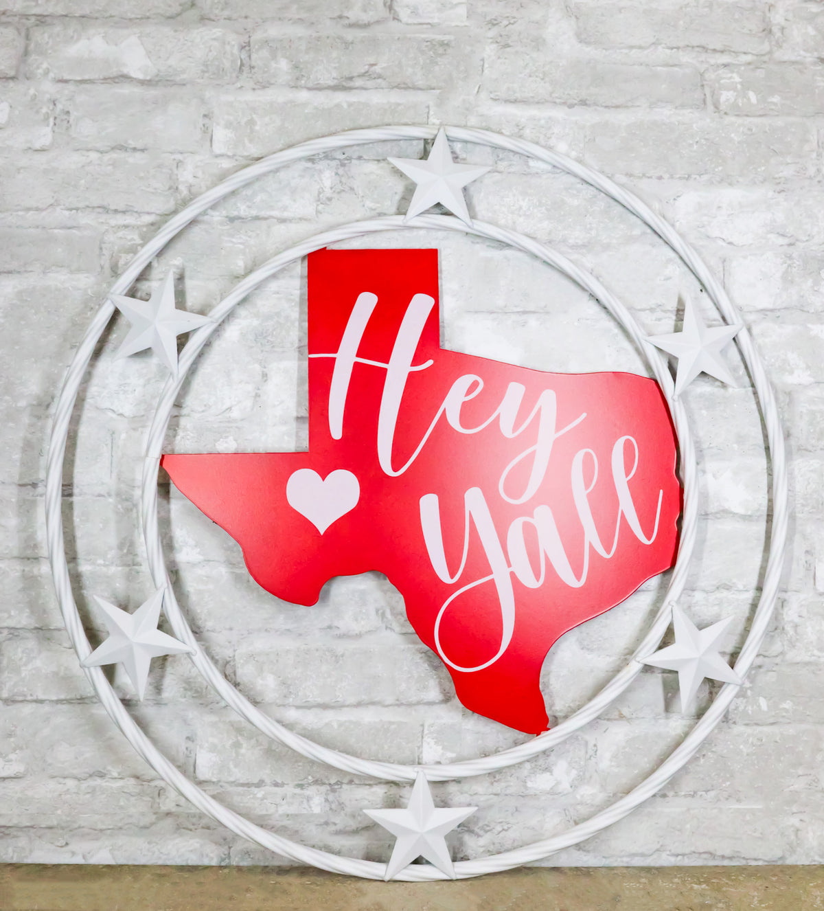 Rustic Western White Texas State Map with Hey Yall Heart Stars Wall Circle Sign