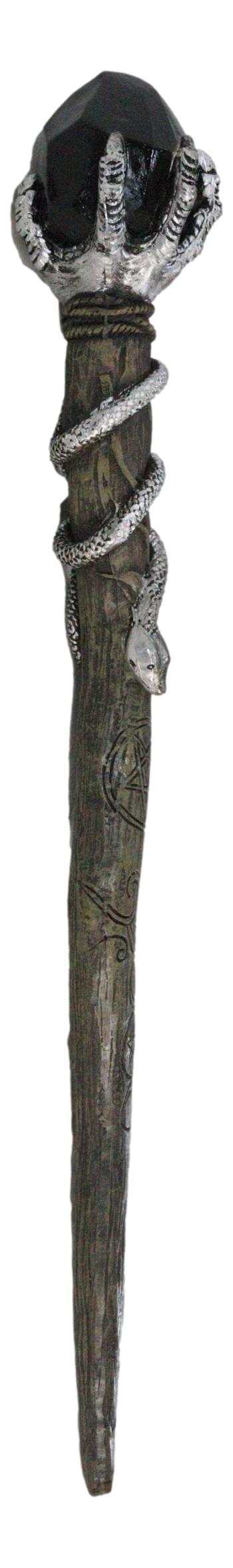 Silver Skeletal Hands Black Magic Stone Cosplay Wand 13" Accessory Costume Prop