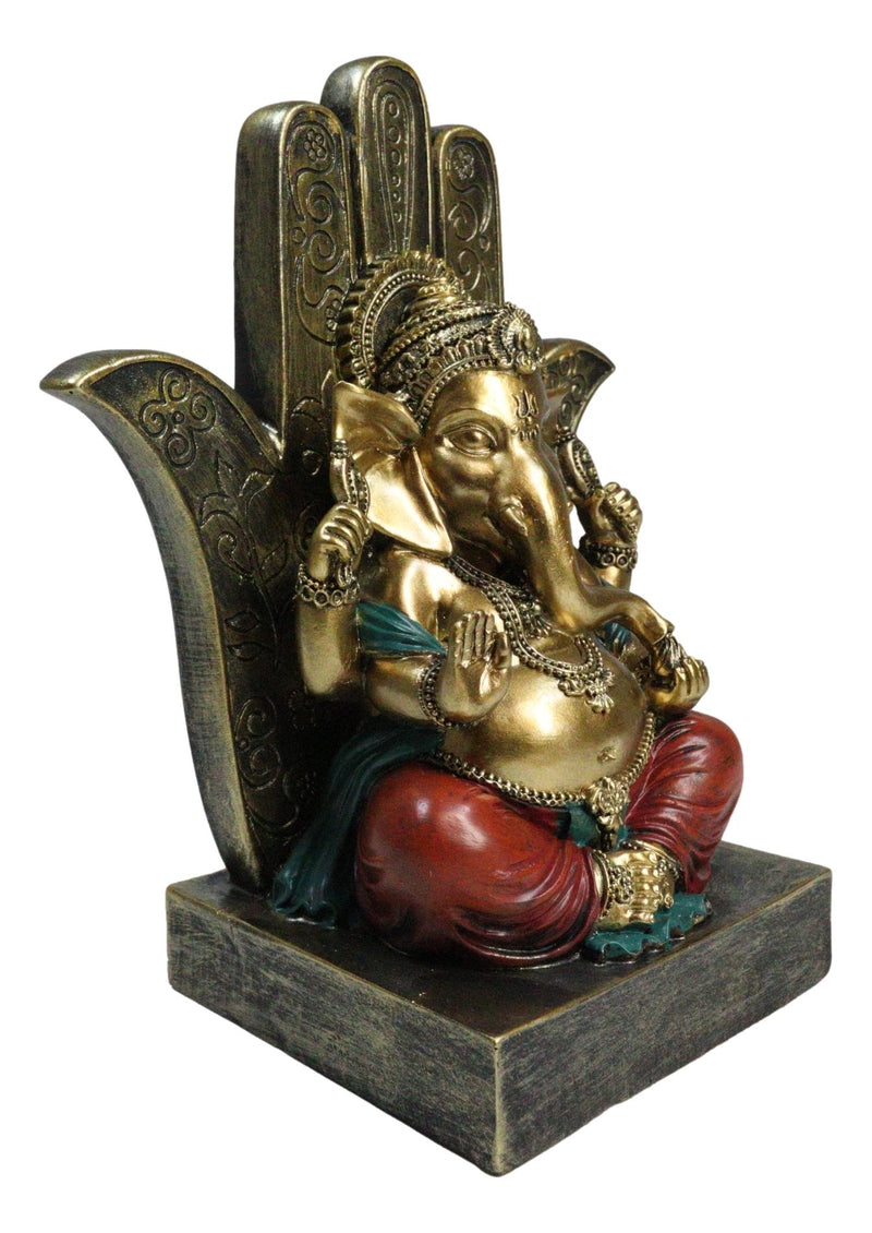 Hindu Elephant God Ganesha Seated On Hamsa Palm Hand of God Throne Figurine