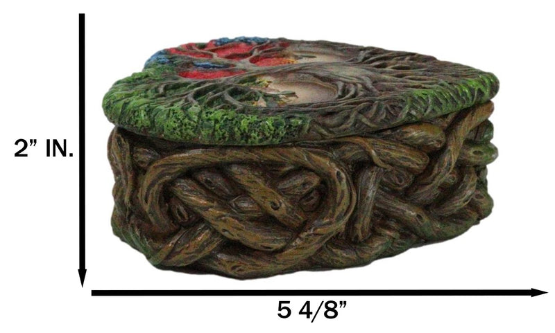 Sacred Tree of Life Yggdrasil With Dendritic Roots Colorful Heart Trinket Box