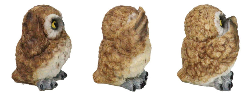 Wisdom Of The Forest See Hear Speak No Evil Great Horned Owls Mini Figurines Set