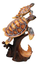 Ocean Marine Sea Turtle Mother and Hatchling Figurine Faux Wood Carved Look