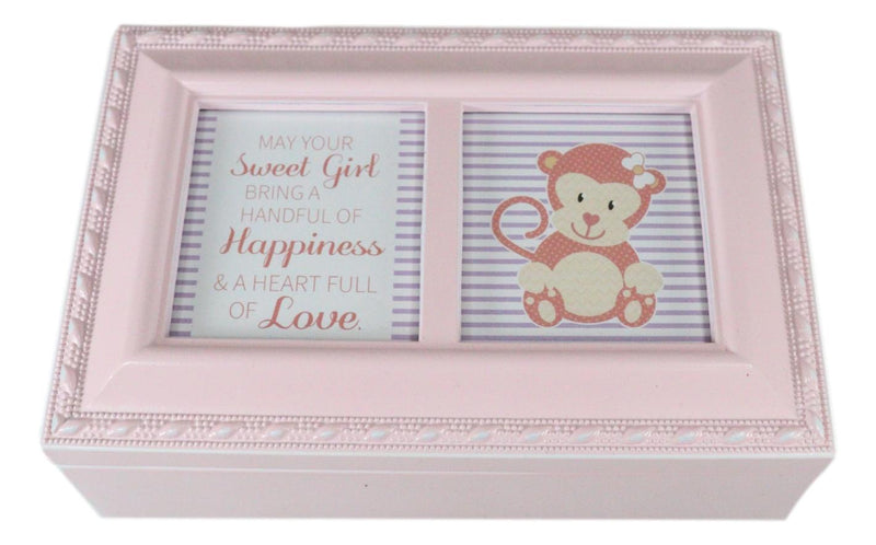 Sweet Girl Happiness And Love Baby Shower Pink Burlwood Musical Trinket Box