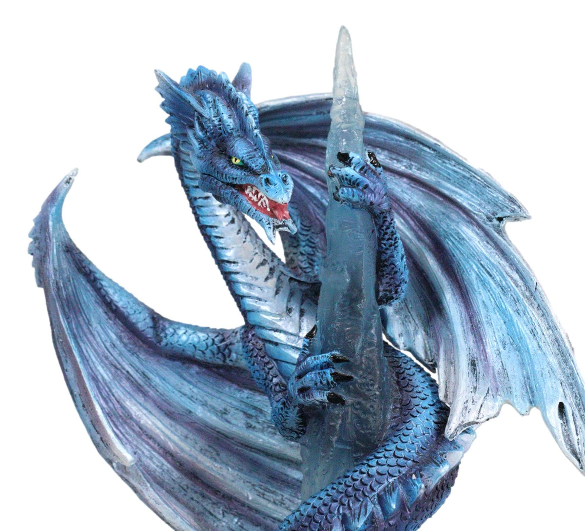 Frozen Stalactite Blue Dragon Serpent On Spiky Ice Mountain Cliff Figurine