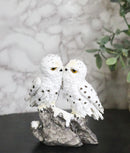 Snowy Owl Couple Figurine 5.5-Inch White Kissing Owl Statue on Snow-Covered Rock