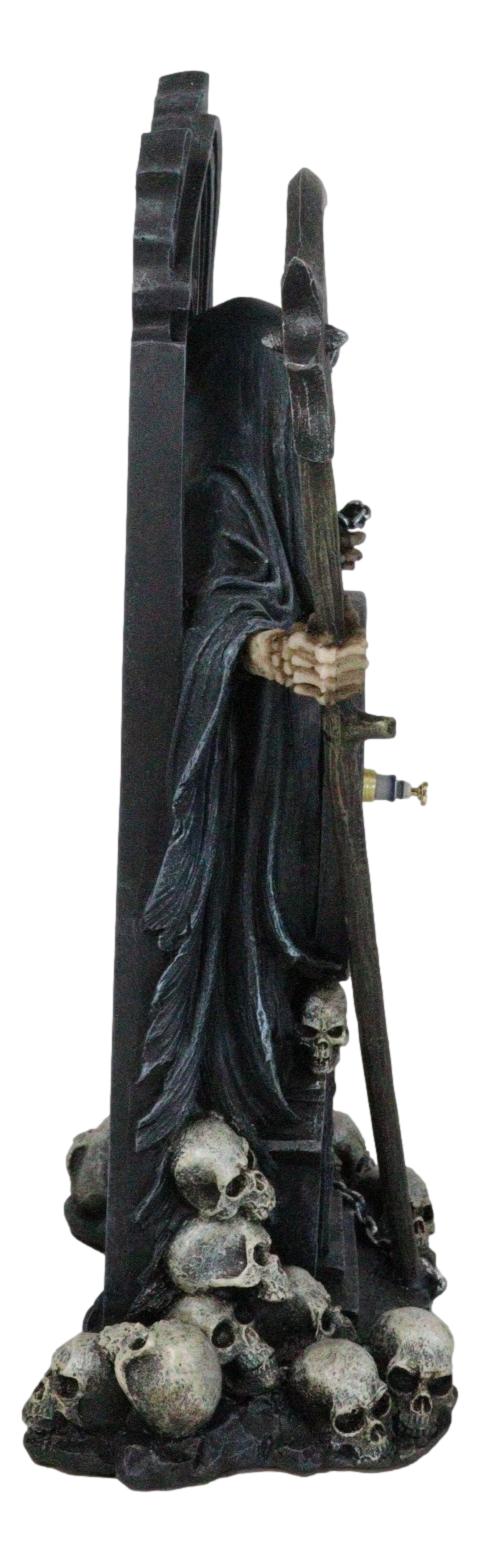 Black Death Grim Reaper With Scythe Time Waits For No Man Table Clock Figurine