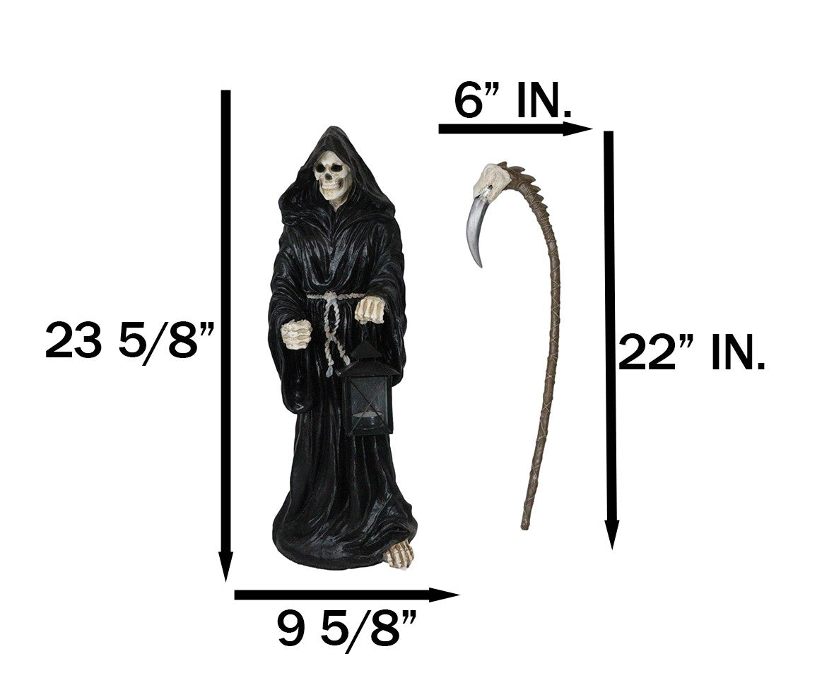 Time Waits For No Man Grim Reaper Holding Scythe And Solar LED Lantern Statue - Ebros Gift