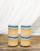 Set of 4 Artistic Blue River Sand Ao Nagashi Porcelain 1.25oz Ochoko Yuzu Cups