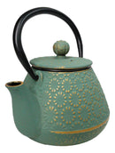 Green And Gold Chrysanthemum Textured Petite Cast Iron Teapot 10oz Tea Pot