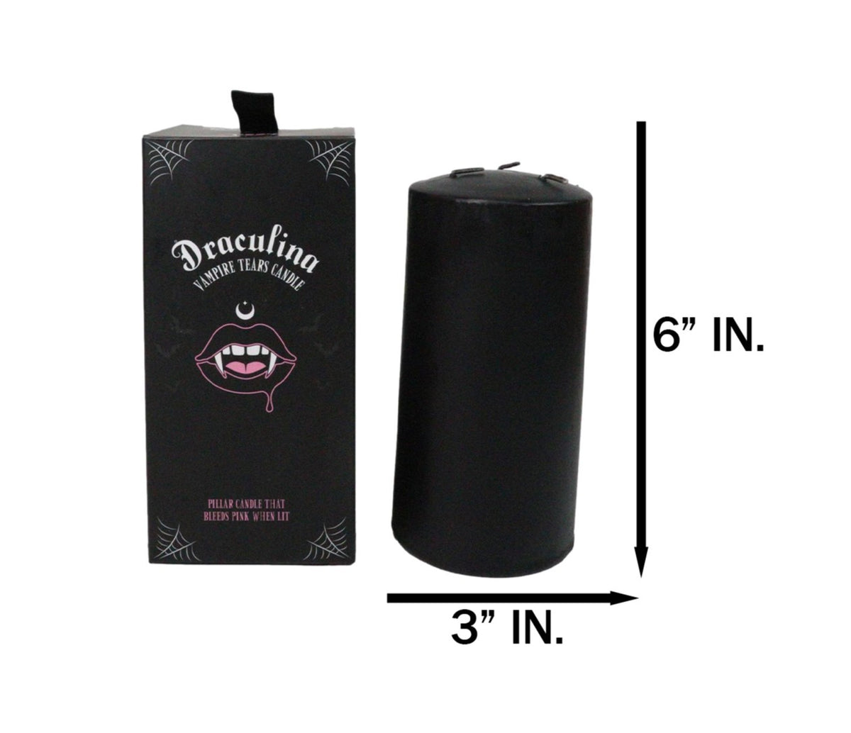 Large Gothic Draculina Pink Vampire Tears Black Unscented Pillar Candle 6"H