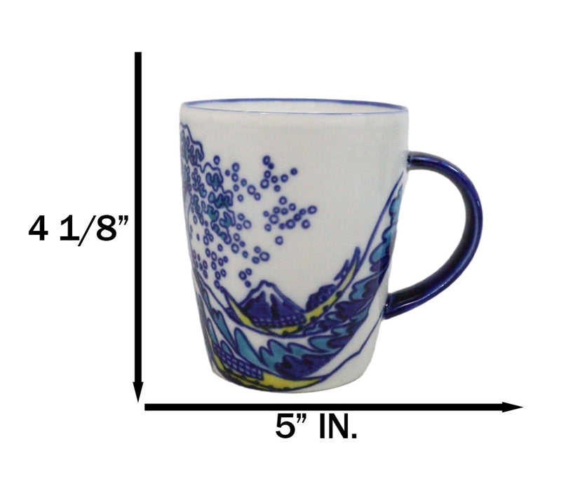 Pack Of 4 Japanese Hokusai Great Wave Mount Fuji Ceramic Mug Cups 12oz