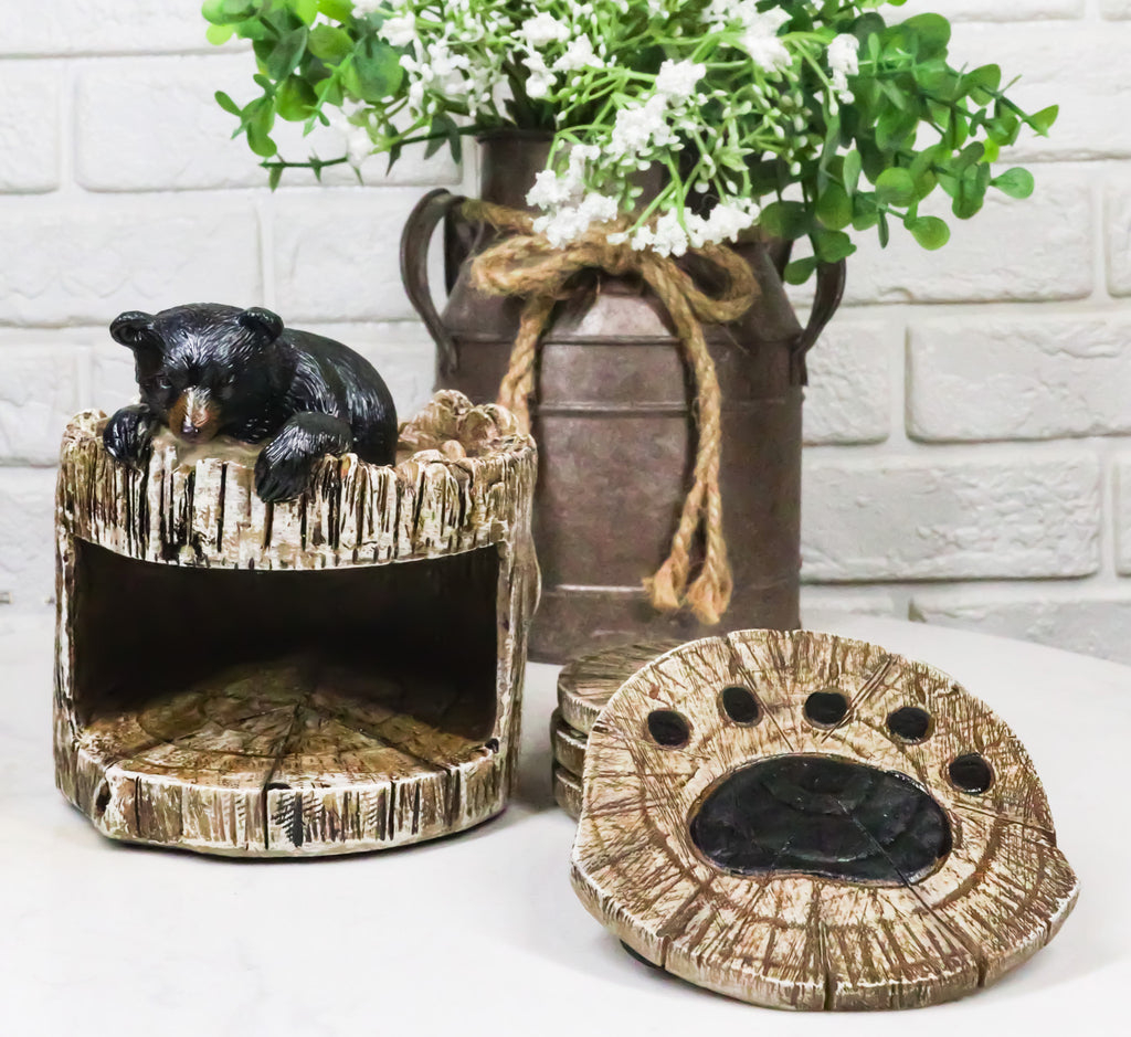 Tree Rings Bear Western Rustic Forest Peeking Black Bear Tree Ring Paw Coasters And Ho ...