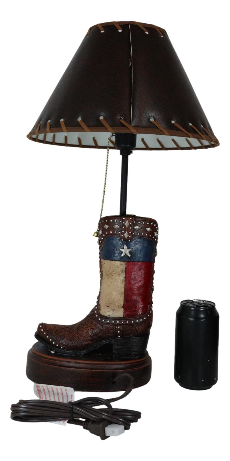 Western Floral Tooled Leather Texas State Flag Cowboy Boot Desktop Table Lamp