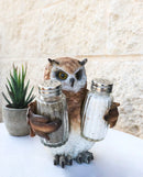 Brown Great Horned Owl Salt and Pepper Shaker Holder Set with Glass Shakers