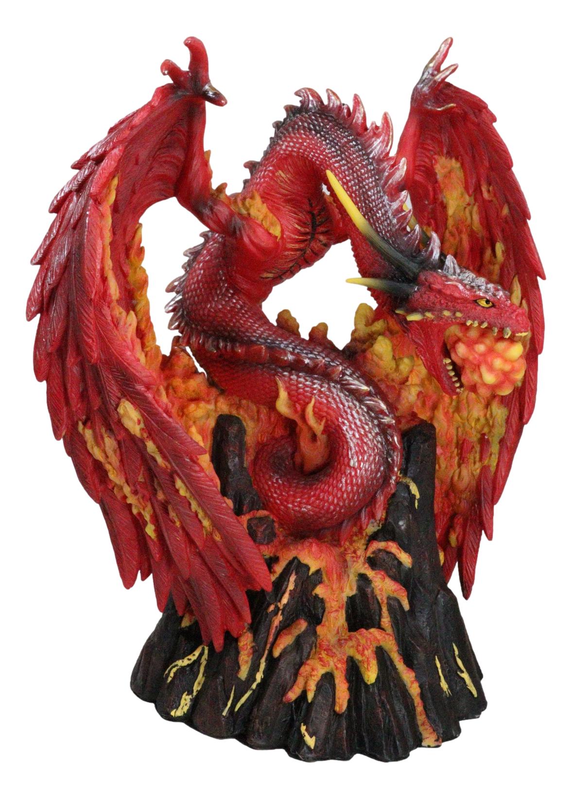 Asher Fire Elemental Ferocious Flamethrower Dragon On Lava Volcano Figurine