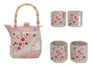 Pink Sakura Cherry Blossoms With Rabbit Hexagonal Teapot With 4 Tea Cups Set