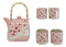 Pink Sakura Cherry Blossoms With Rabbit Hexagonal Teapot With 4 Tea Cups Set