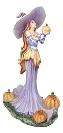 Amy Brown Halloween Purple Hat Pumpkin Witch with Mysterious Black Cat Figurine