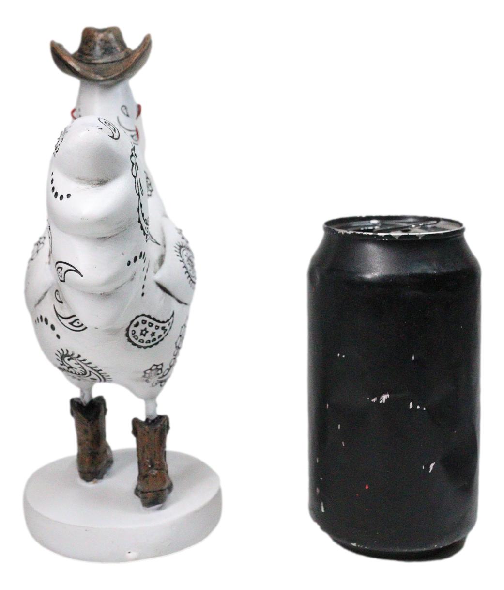 White Western Country Cowboy Chicken Rooster Wearing Hat And Boots Figurine 8"H