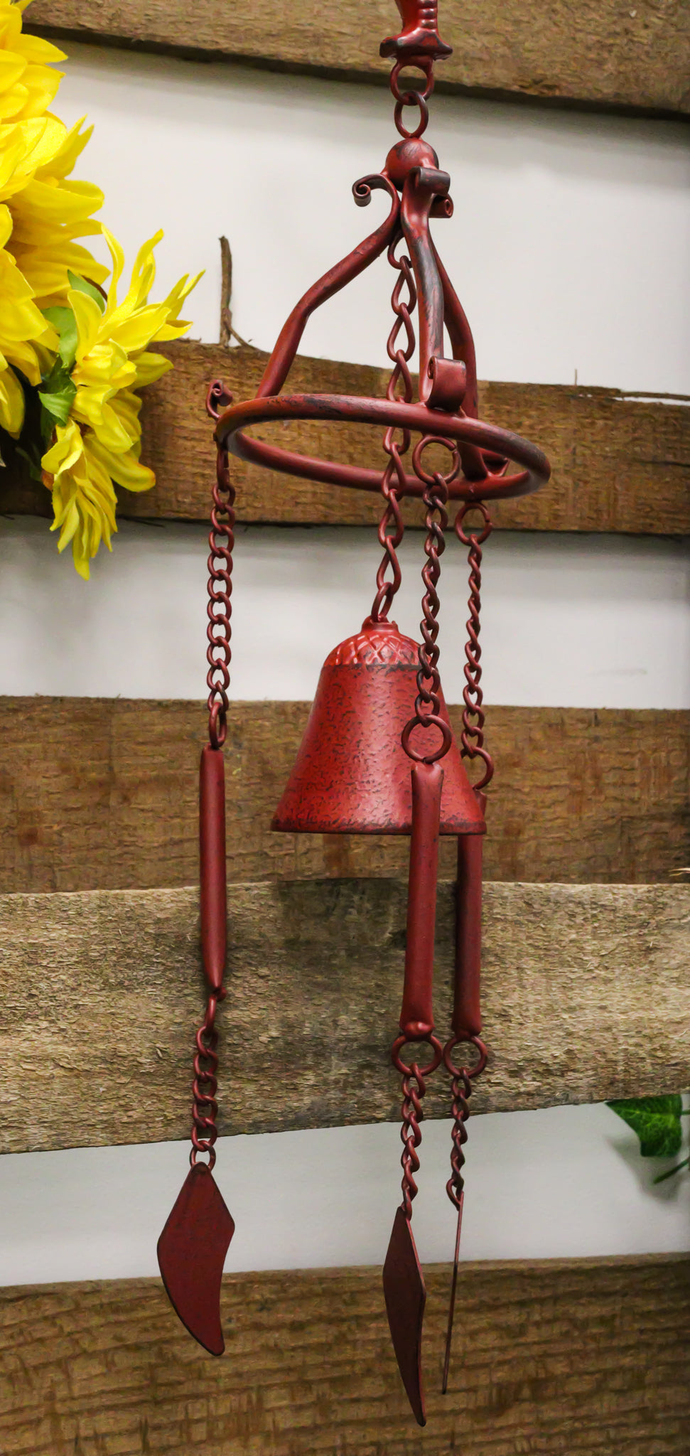 Cast Iron Rustic Red Chicken Rooster Hanging Garden Patio Bell Wind Chime Decor
