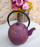 Spherical Purple With Gold Yarn Tetsubin Medium Cast Iron Teapot 28oz Tea Pot
