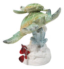 Green Sea Turtles Family Swimming By Coral Reef Sea Anemone Clownfish Figurine