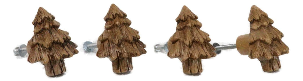 Set Of 4 Western Rustic Forest Pine Trees Faux Wooden Cabinet Door Pull Knobs - Ebros Gift