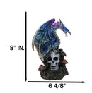 Metallic Blue Dragon with Purple Spikes Perching On Oversized Skull Figurine