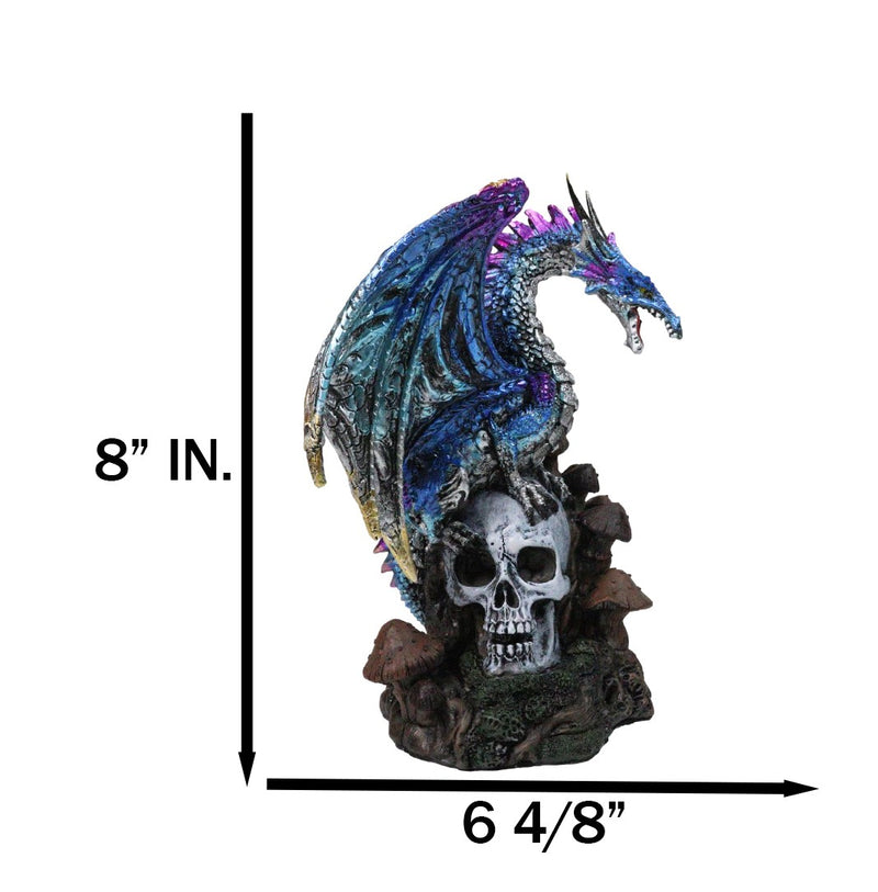 Metallic Blue Dragon with Purple Spikes Perching On Oversized Skull Figurine