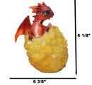 Whimsical Cute Red Baby Dragon Hatchling in Crystal Icicle Golden Egg Figurine