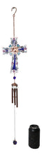 Blue Floral Aquamarine Cross With Gemstones Metal Scroll Filigree Wind Chime