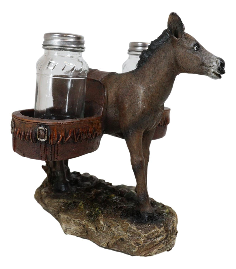 Western Country Mule Donkey Ass Carrying Saddlebags Salt Pepper Shakers Holder