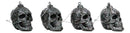 Set of 4 Day Of The Dead Faux Gunmetal Silver Tribal Tattoo Skull Tree Ornaments