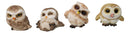 Set of 4 Baby Brown Great Horned Owl Figurines Cute Woodland Bird Collection